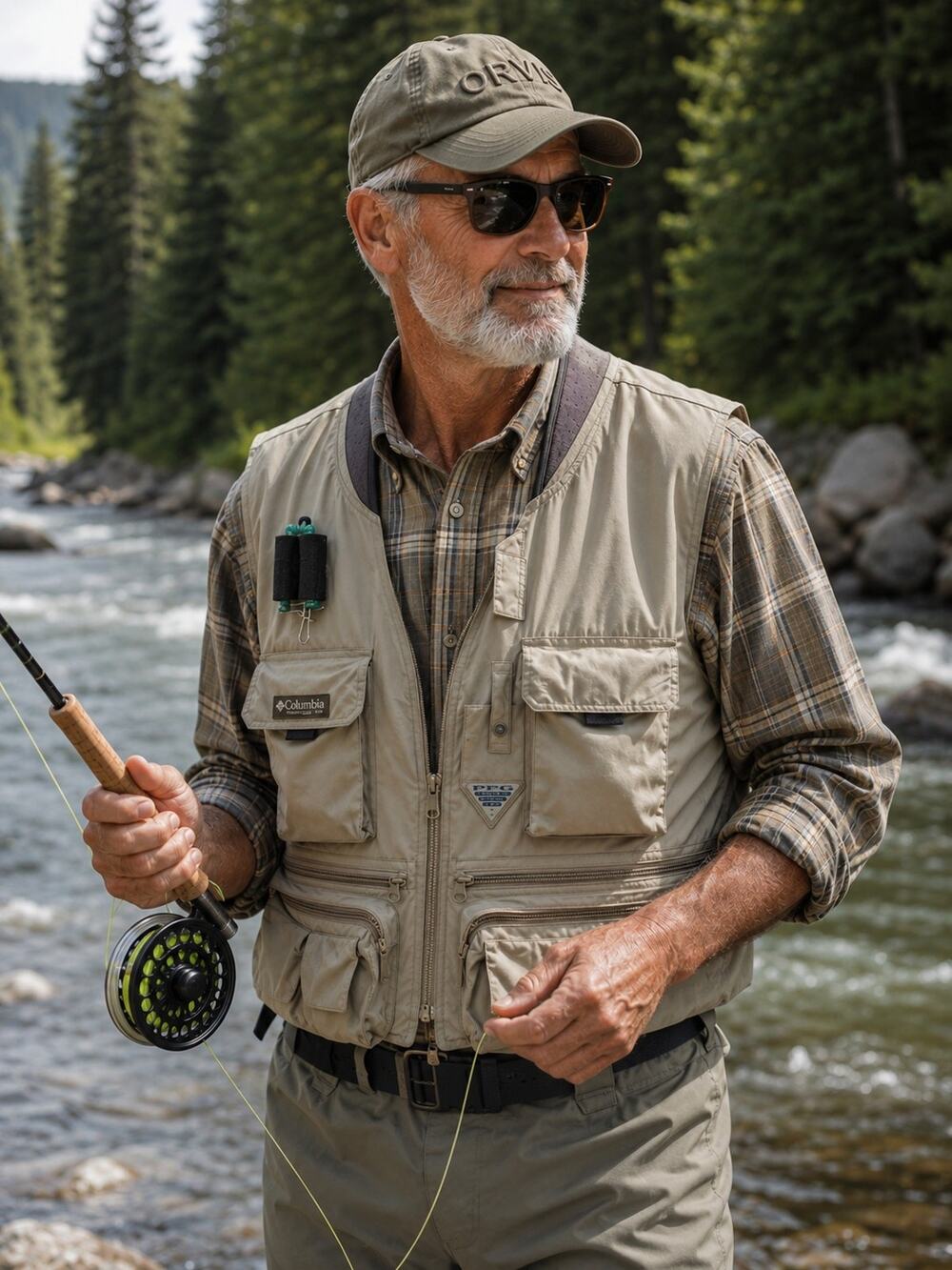Men's Vintage Columbia PFG Fly Fishing Vest Cropped Beige Fly Patch Incl. XXL